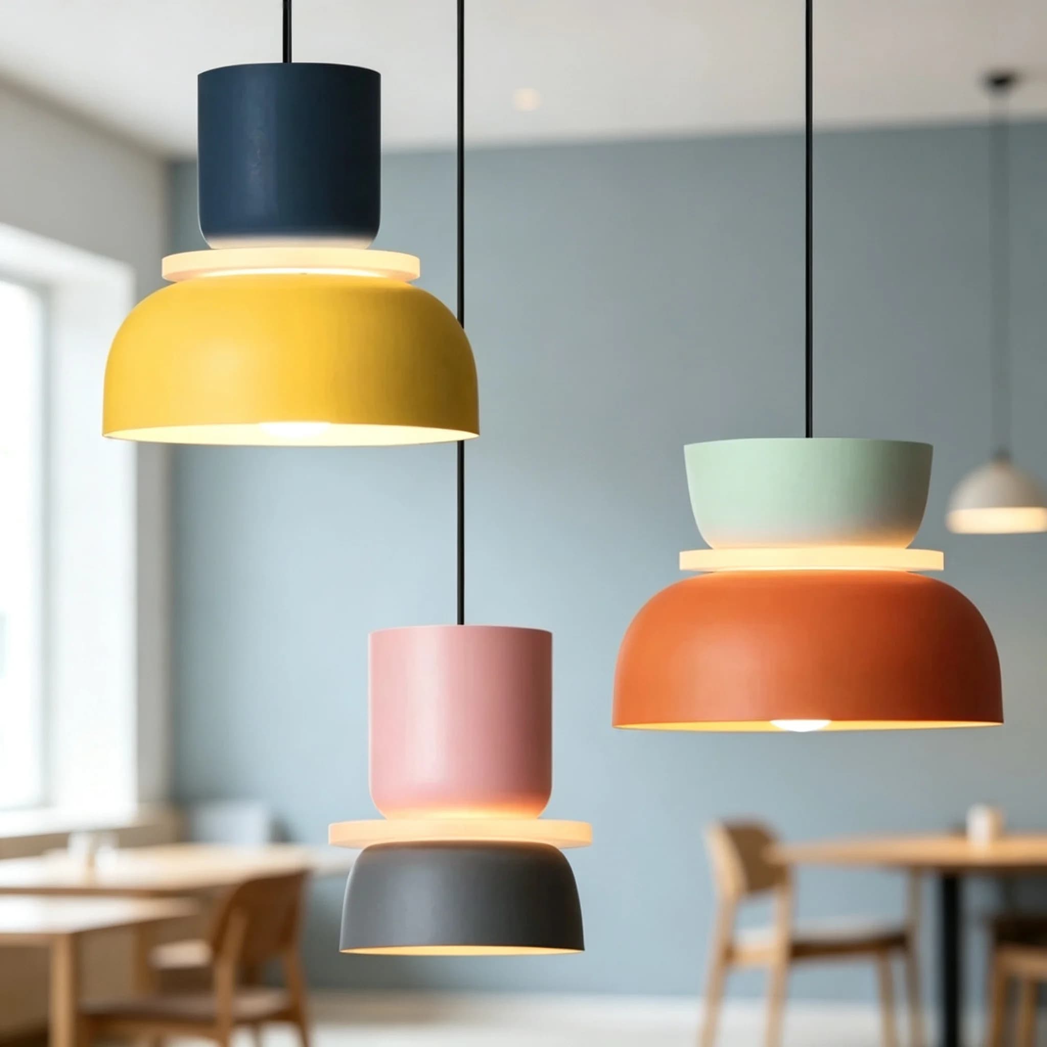 Modern Macaron Led Pendant Lamp Colorful Iron Hanging Suspension Study Bar Dining Bedside Bedroom Dimmable Chandelier Lighting