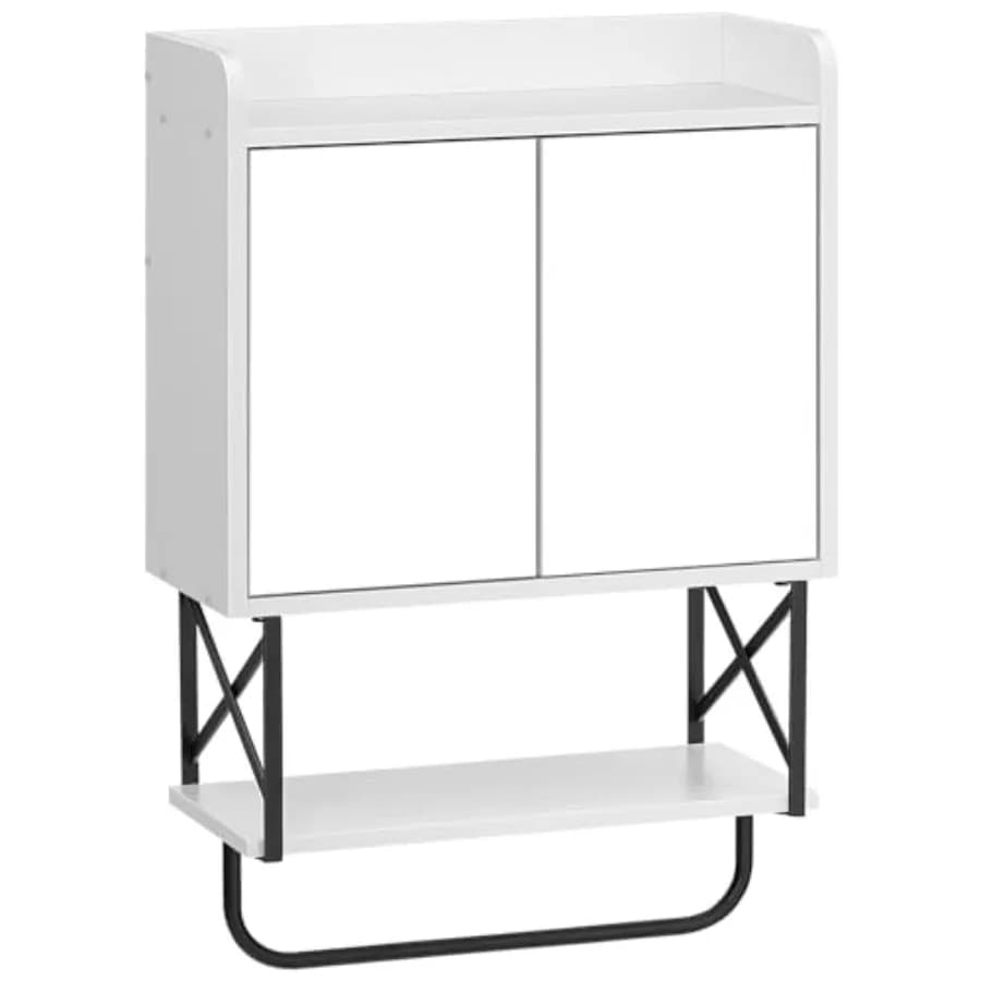 Medicine Wall Cabinet with Mirror, Bathroom Storage Cabinet with Hidden Space and Towel Bar, Double Mirrored Doors, Detachable