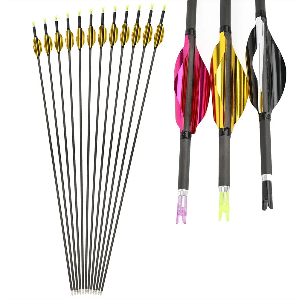 Freccia in Carbonio Puro 30 Pollici ID4.2mm OD5.4mm Spine 600 1000 con Punte in Acciaio Inox per Tiro con l'Arco e Caccia