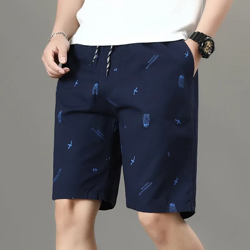 Pantaloncini da uomo in cotone con stampa, casual, da viaggio, Bermuda, con elastico in vita, da golf