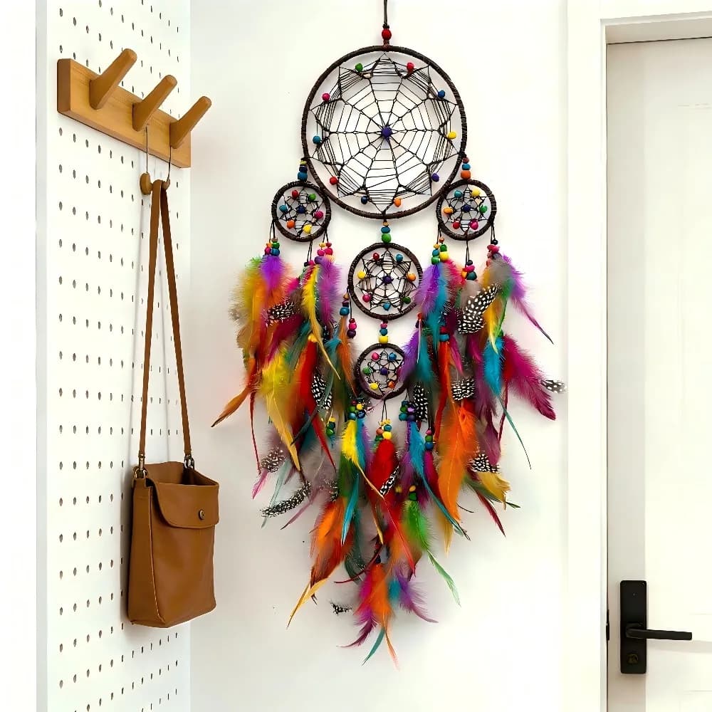 1 Pc Boho Handmade Five Rings Dream Catcher Girls' Bedroom Decor Wall Hanging Ornaments Valentin's Day, Mother's Day Decoration