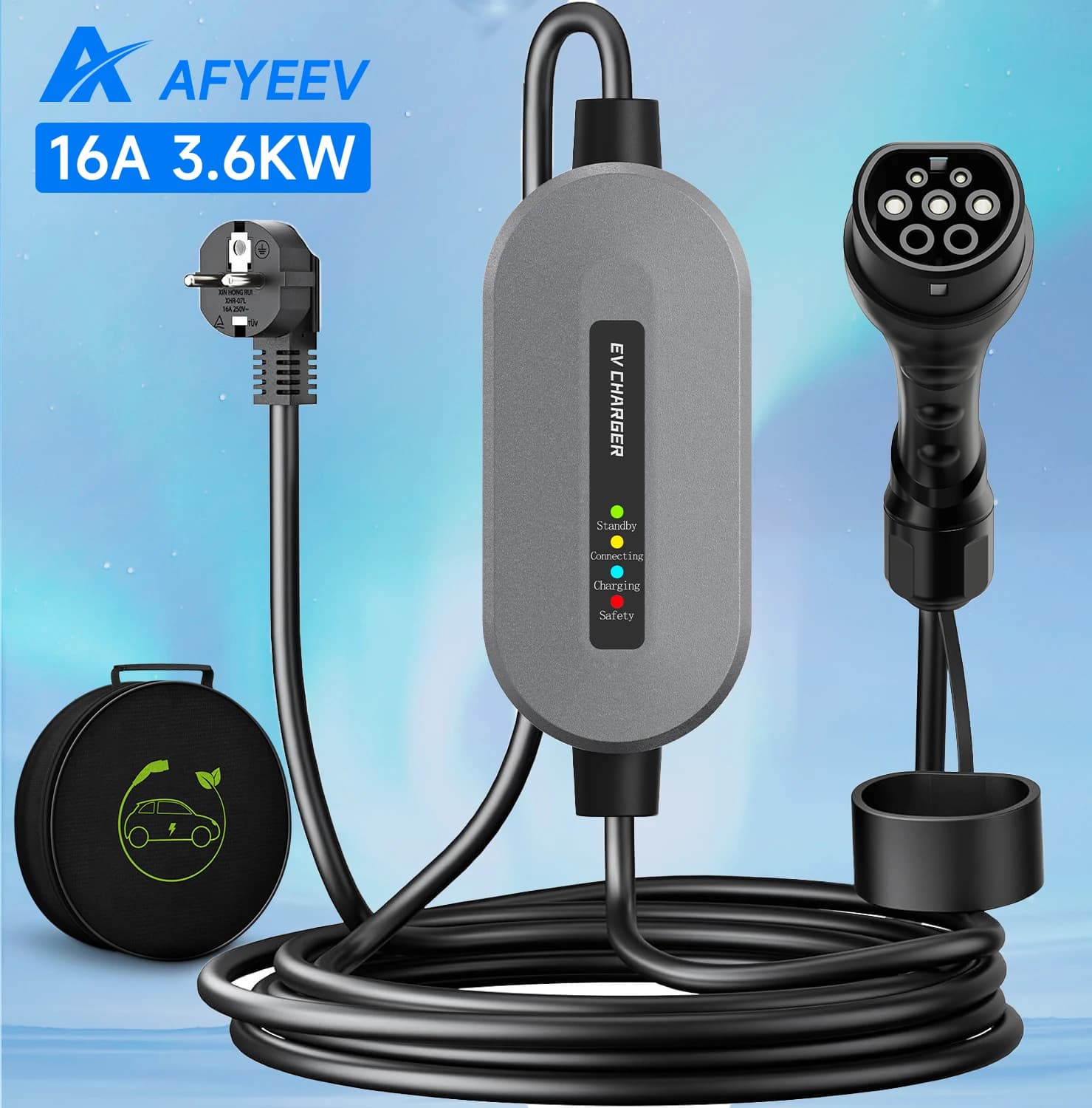 AFYEEV EV Portable Type2 / GB/T Connector 16A 1 Stage 3.5KW Type1 3.5m Wallbox charging station for electric vehicles