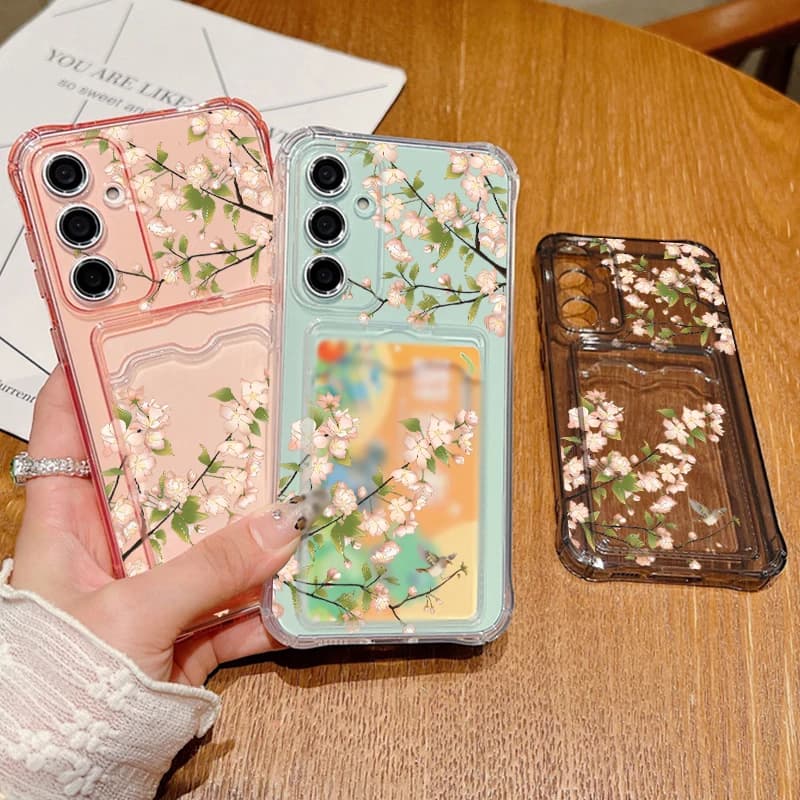 Custodia per carte Cherry Blossom per Samsung Galaxy S24 S25 Edge S23 S22 Ultra S21 FE A52 A14 A34 A54 A15 A25 A35 A55 5G A16 A26 A36 A56