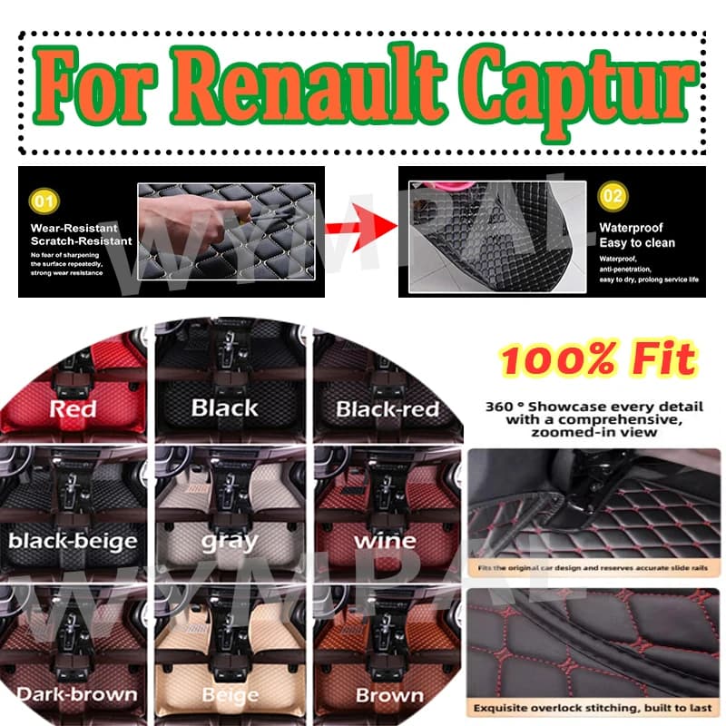 Tappetini per auto personalizzati di lusso per Renault Captur 2014 2015 2016 2017 poggiapiedi per auto accessori per copertura tappeti per automobili set completo