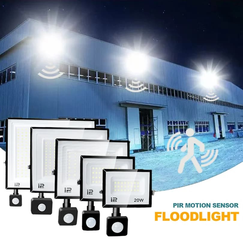 Proiettore con sensore di movimento PIR a LED Lampada da parete per esterni Luce bianca 150W 100W 50W 30W 20W IP66 Faretto a LED impermeabile per giardino