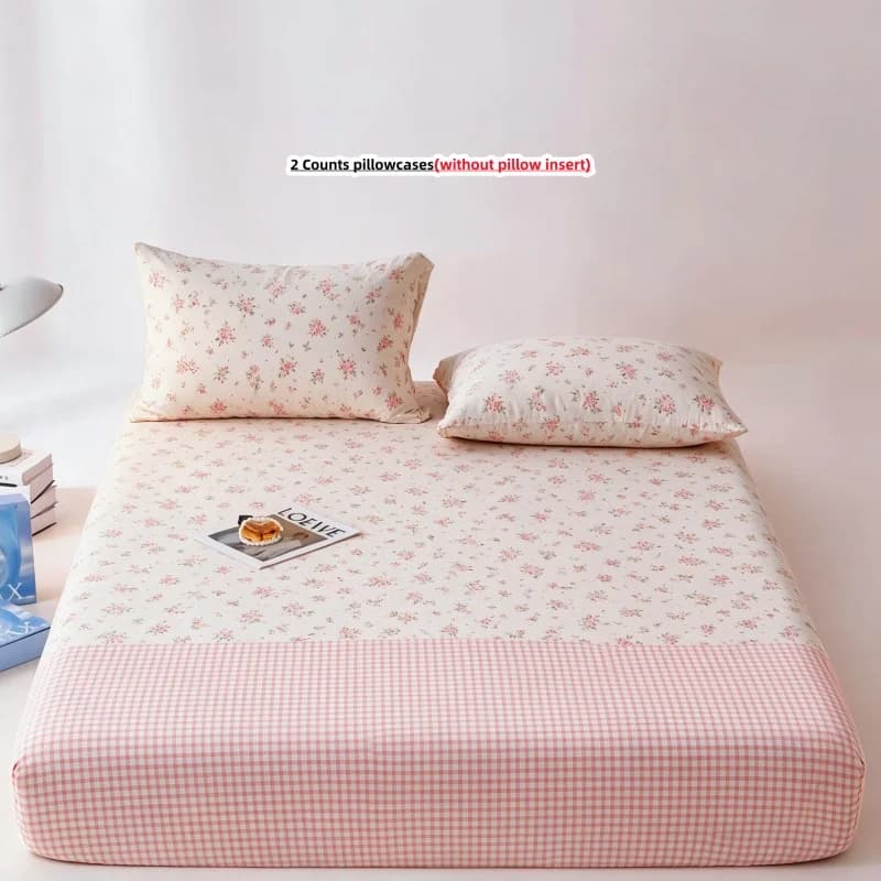 3Pcs Fitted Bed Sheet With Elastic Band Anti-slip Adjustable Mattress Cover Pillowcase without pillow core