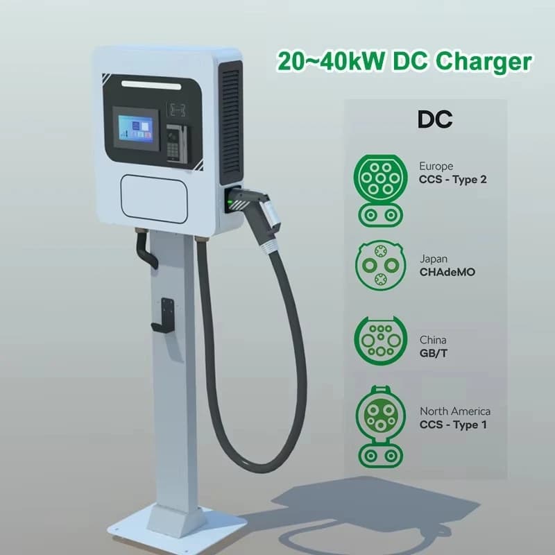 Stazione di Ricarica Rapida DC per Veicoli Elettrici da 20kW 30kW 40kW, CCS2 CCS1 CHAdeMO GB/T OCPP 1.6, Colonnina di Ricarica Commerciale per Veicoli Elettrici