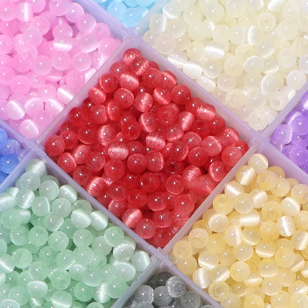 30g/lotto Perline di Vetro Colorate da 4mm, Perline a Occhio di Gatto, Perline Rotonde Distanziatrici Sciolte per Gioielli Fai da Te, Bracciali, Collane e Accessori