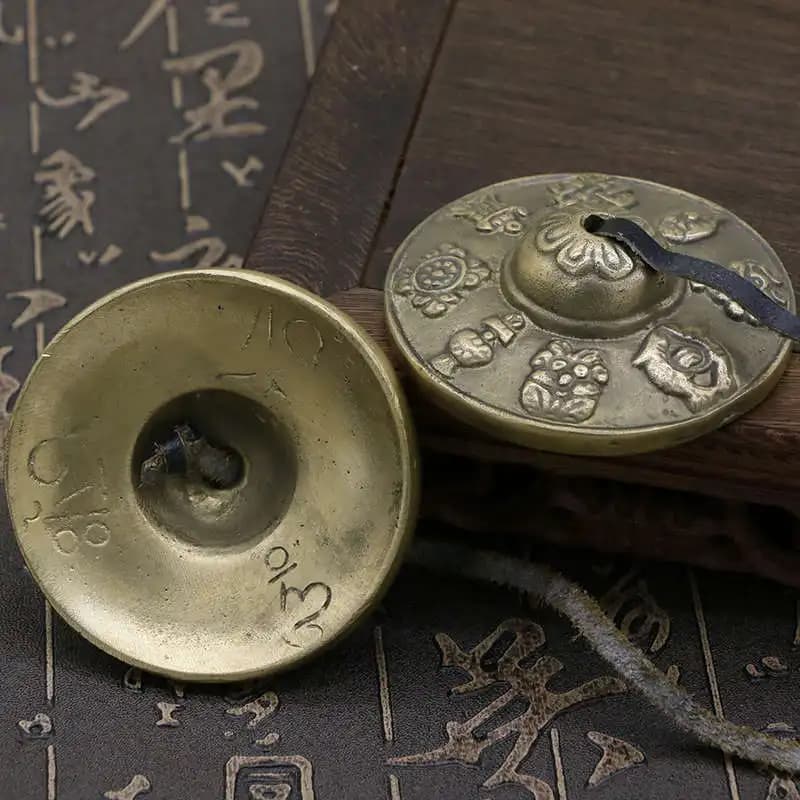 Tibetan Buddhist Singing Bells Pair Tibet Brass Golden Cymbals Eight Auspicious Babao Music TBC942