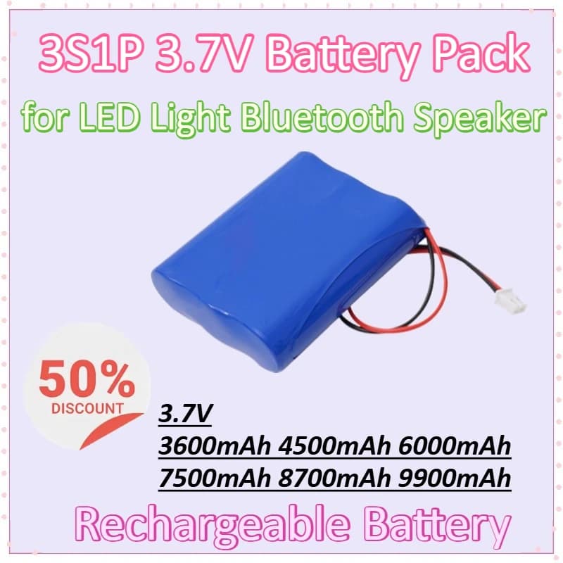 3S1P 3.7V 3600-9900mAh 18650 Lithium-ion Battery Pack for LED Light Bluetooth Speaker High-Capacity Spare Replacement Battery