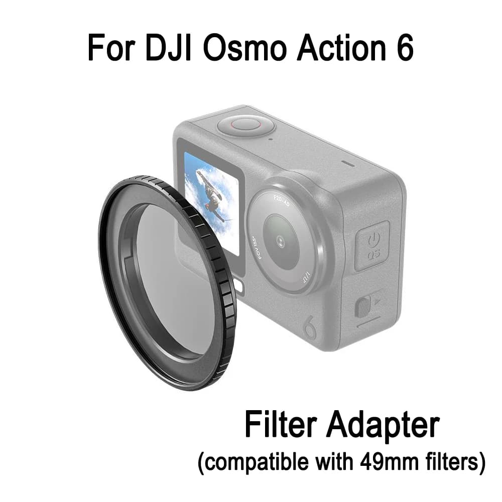 PULUZ Adattatore per Filtro Fotocamera DJI Osmo Action 6, Supporto in Lega di Alluminio, Compatibile con Filtri da 49mm