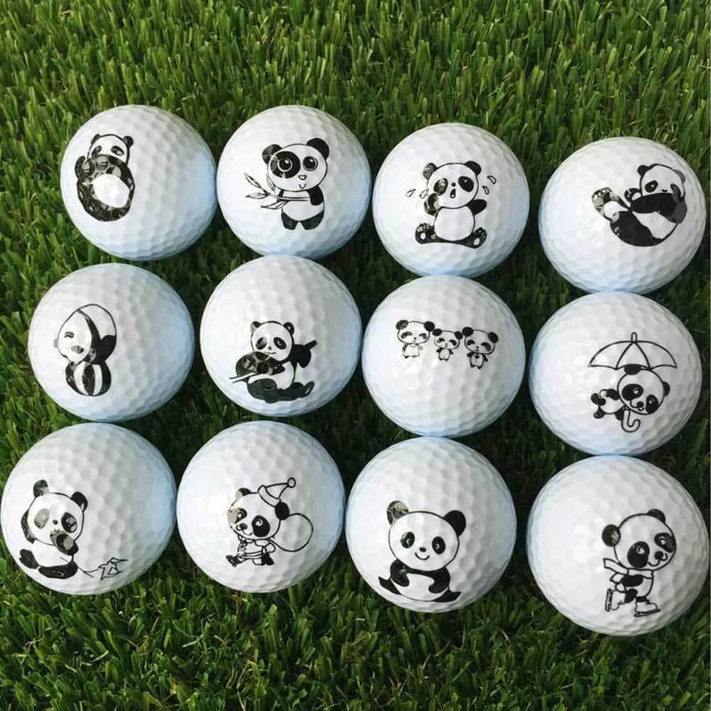 6Pcs Bright Color Panda Design Golf Practice Balls Soft Flexible Synthetic Rubber Training Ball Indoor Outdoor Approach Shot