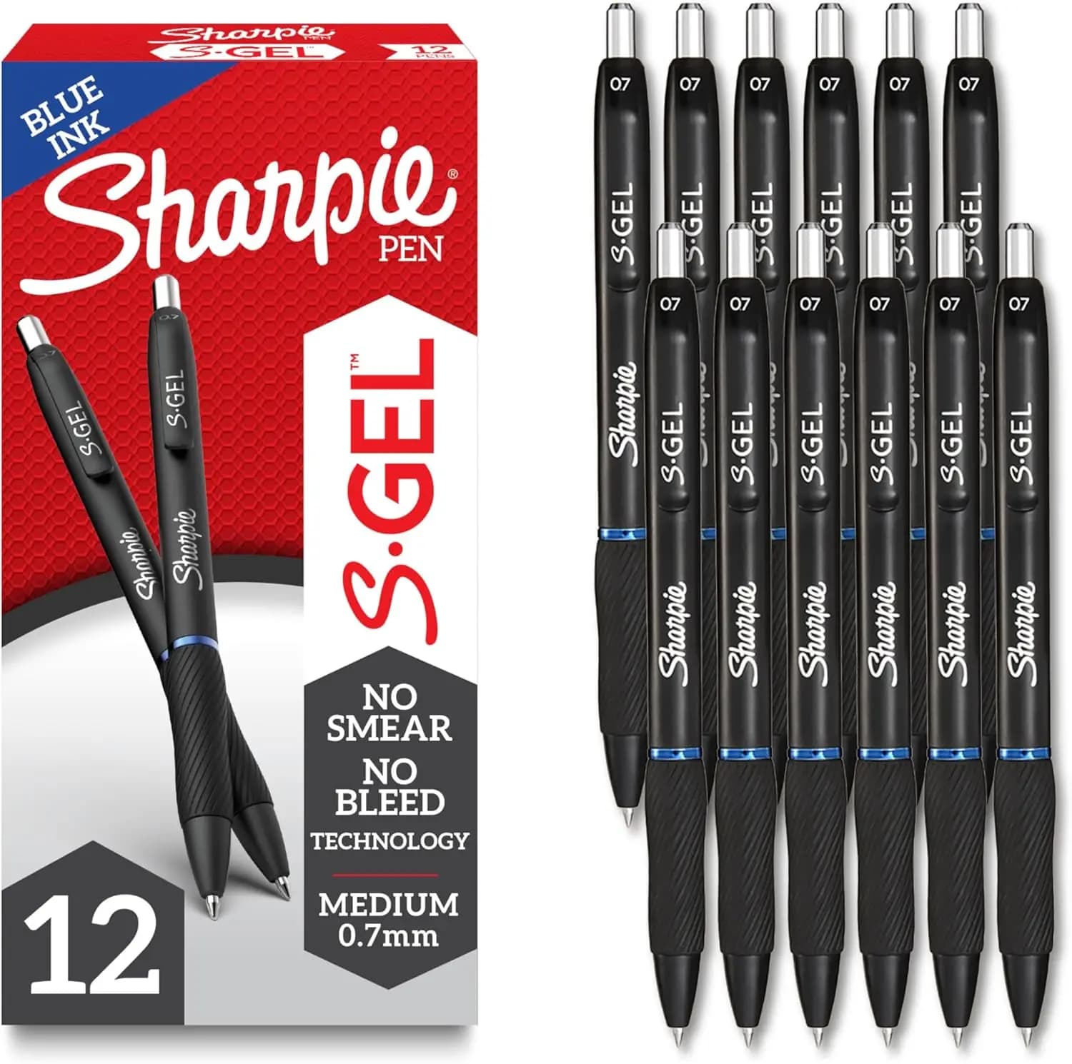 Penne S-Gel, Punta Media 0.7mm, Inchiostro Blu, Confezione da 12 - Scrittura Fluida, Senza Sbavature, Asciugatura Rapida