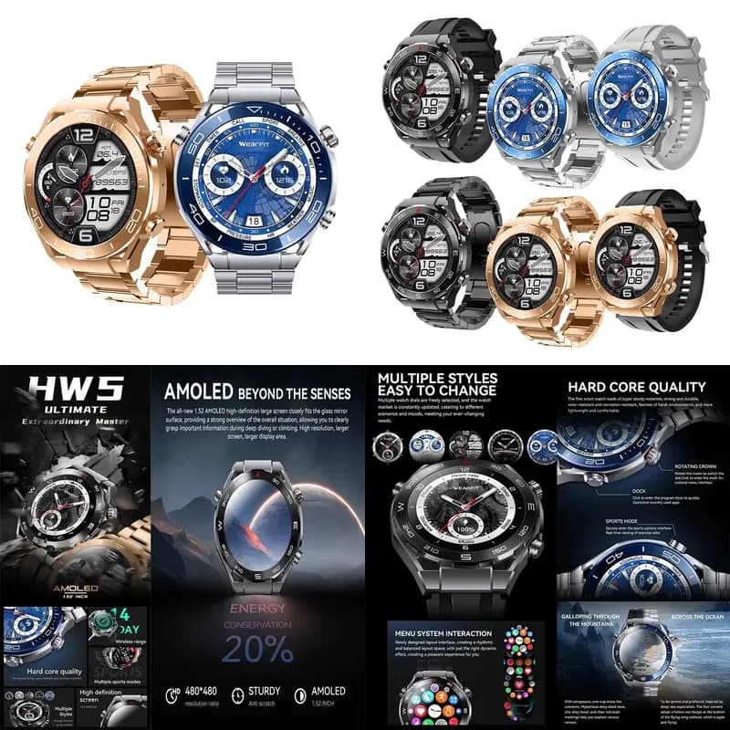 Newest HW5 Ultimate Smartwatch 1.52 Inch Amoled Fitness Tracker Sleep Wearfit Smart Watch Hw5 Ultimate