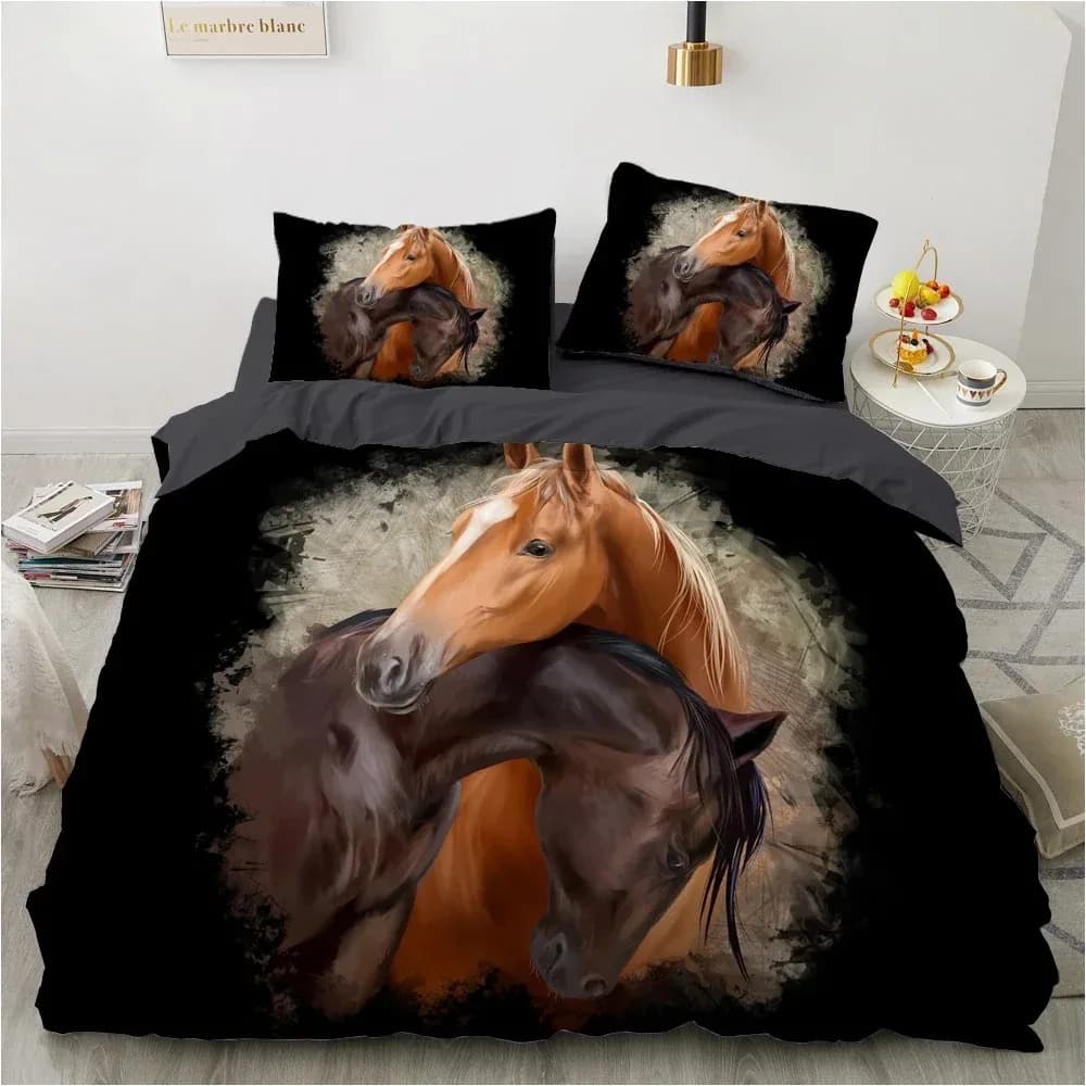 Luxury 3D Bedlinen Set Double Bed Cover Europe Queen King Bed linen Comfortable blanket/copripium Set Animal Bed Horse