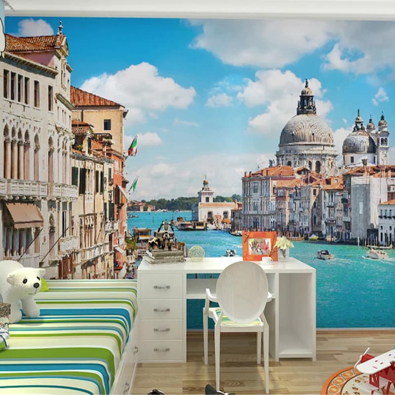 Personalized 3D Parade Card with Buildings of Venice, Large Wall Painting for Bedroom, Living Room, TV Background, Papel Pintado Pared