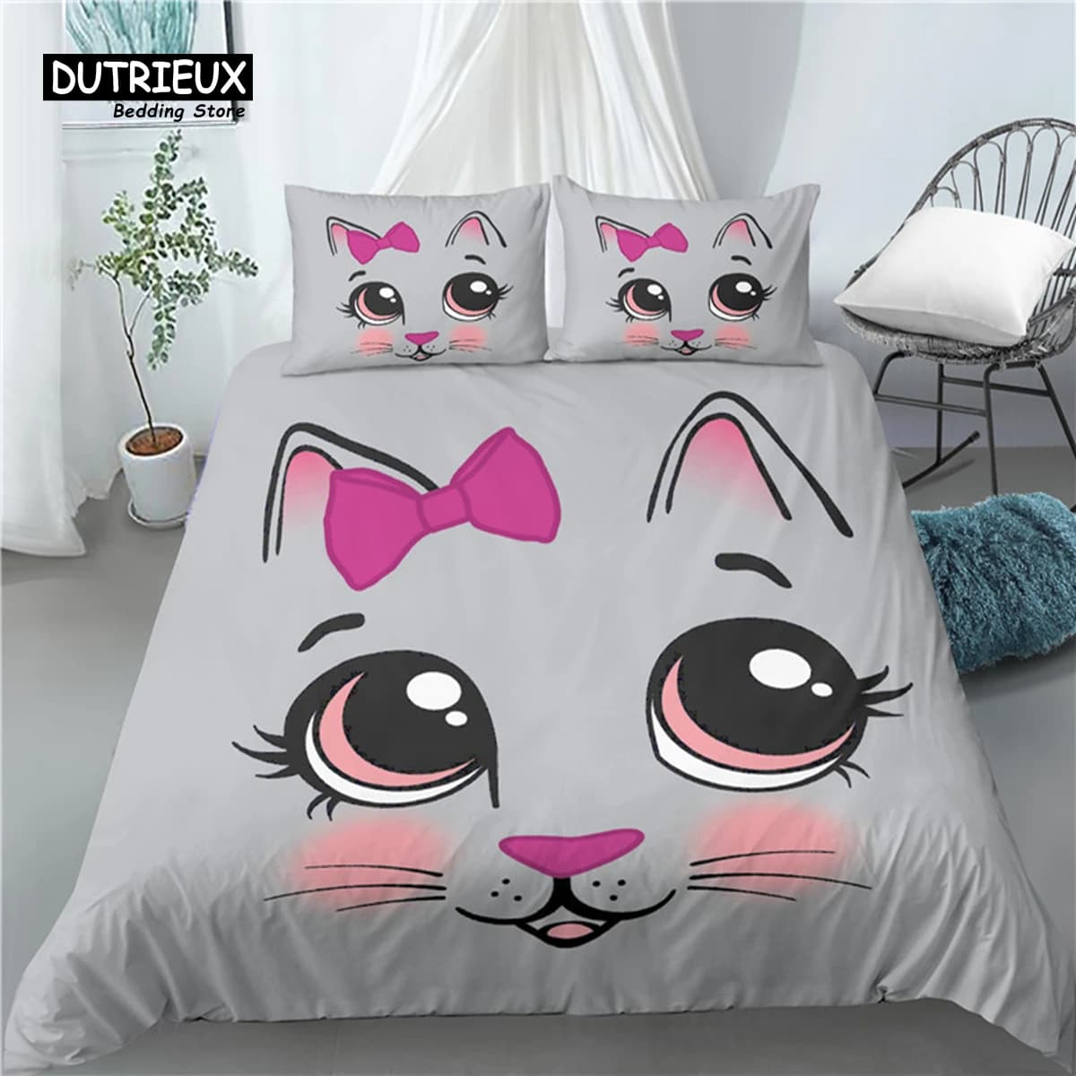 Home Living Luxury 3D Cut Cat Print 2/3 pezzi Comodo copripiumino Federa Set di biancheria da letto Queen e King EU/US/AU Size