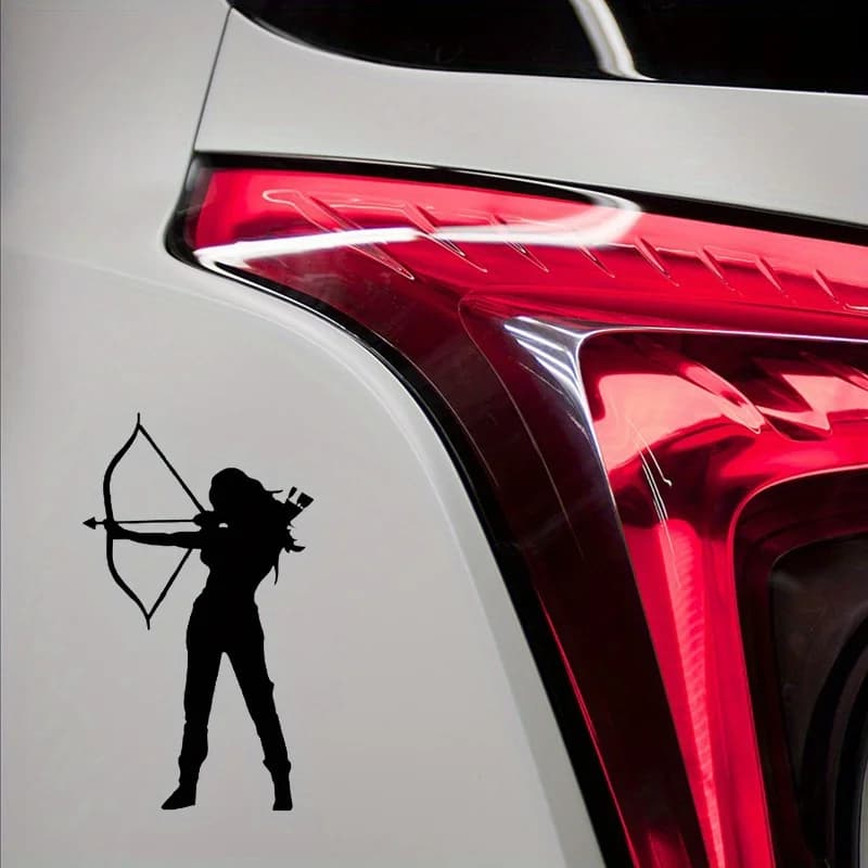 2D Flat Sticker Archery Vinyl Sticker Car Sticker Hunting Bow and Arrow Female Warrior Black/Silvery