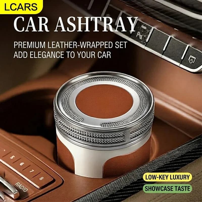 Posacenere per Auto con Superficie in Pelle e Rivestimento Interno in Ceramica, Design Sigillato di Lusso per Prevenire Odori e Dispersione di Ceneri