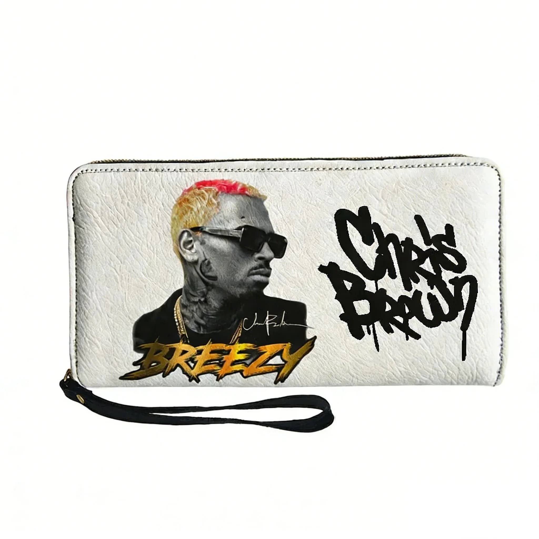 Chris Brown Hip hop Rap Rock Singer Custom Wallet Purse Mens Womens Zipper Long Wallets Double Print Portable Wallet Gift Bag