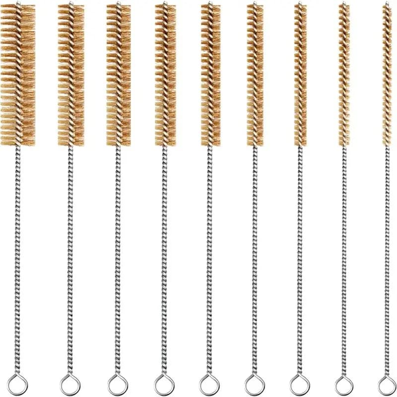B97A brass pipe cleaning brush set, 9 pieces, 12 inch wire round brush kit, tube cleaning brushes and ducts.