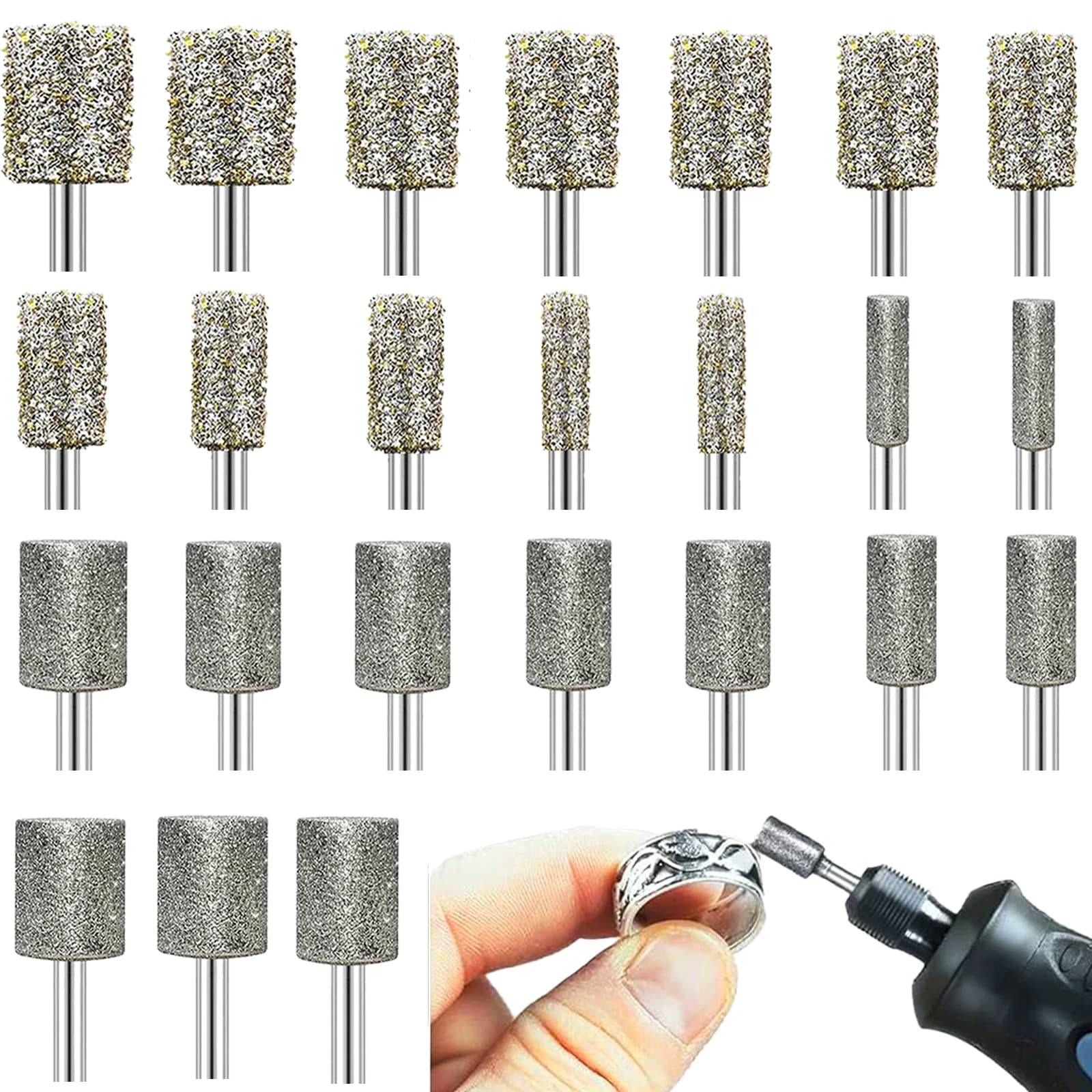 24PCS Diamond Burr Bits Set, 1/8" Shank for Engraving, Carving & Grinding Glass, Stone, Ceramic & Metal