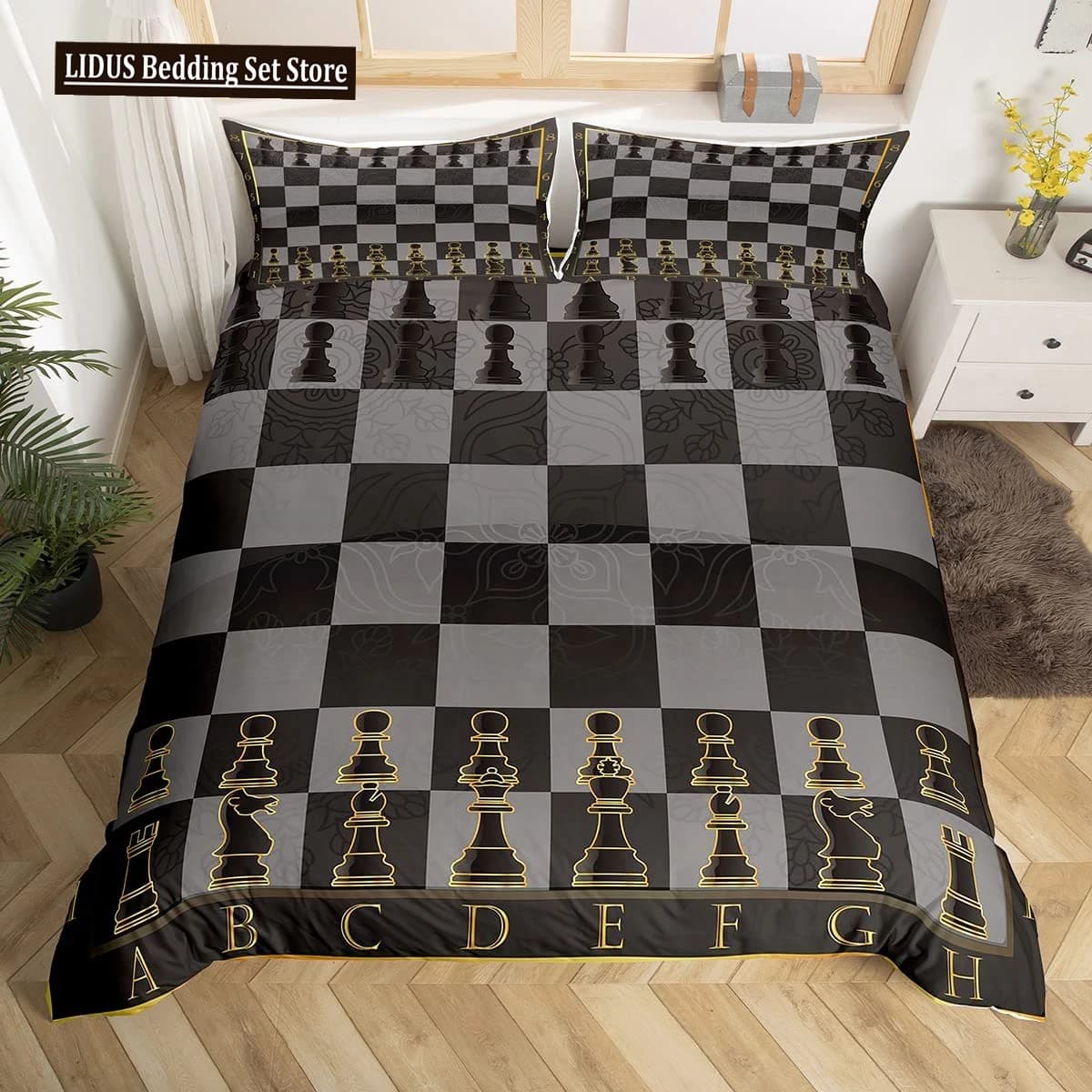 Set Copripiumino Scacchi, Set Biancheria da Letto a Tema Sportivo, Copripiumino a Quadri Buffalo Plaid, Copripiumino Floreale a Scacchiera, Misura Queen