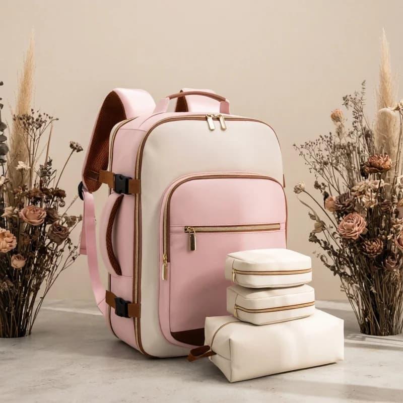 Ladies' travel backpack, 40 liter luggage that can be checked in, and a personal item travel bag that can accommodate a 43.18cm