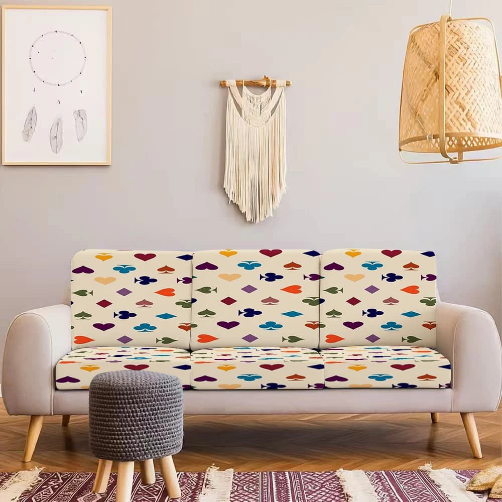 Copridivano Estivo da Esterno, Copricuscino Elastico con Motivo Geometrico Colorato, Tessuto in Seta di Latte, Pet - F