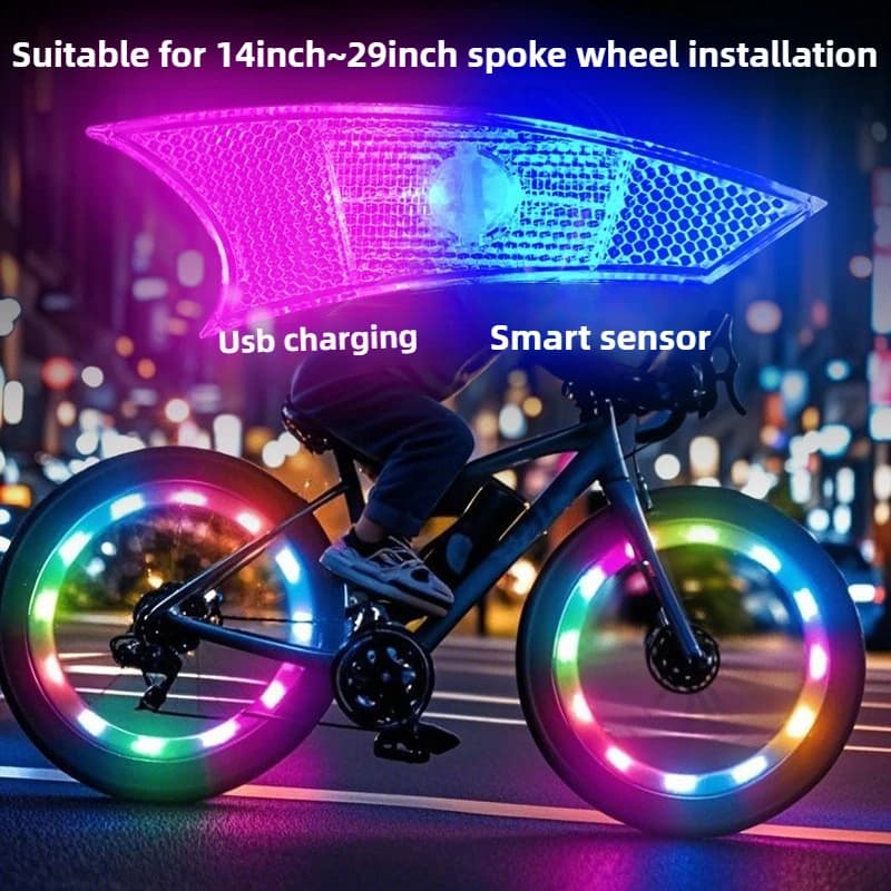 Luci a LED per ruota di bicicletta Luci decorative per telaio per bici da strada MTB Lampada per raggi per bicicletta Lampade per ruote da guida notturne Attrezzatura per l'equitazione