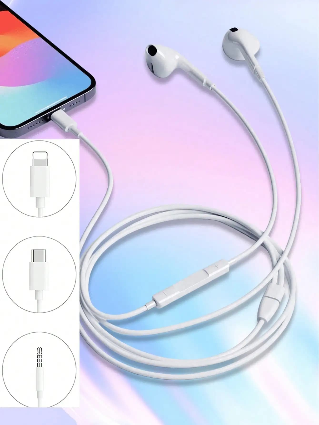 Type-C & 3.5mm Dual Plug Wired In-Ear Earbuds, Bass Stereo Sound, Support Calls & Music, Compatible with PC