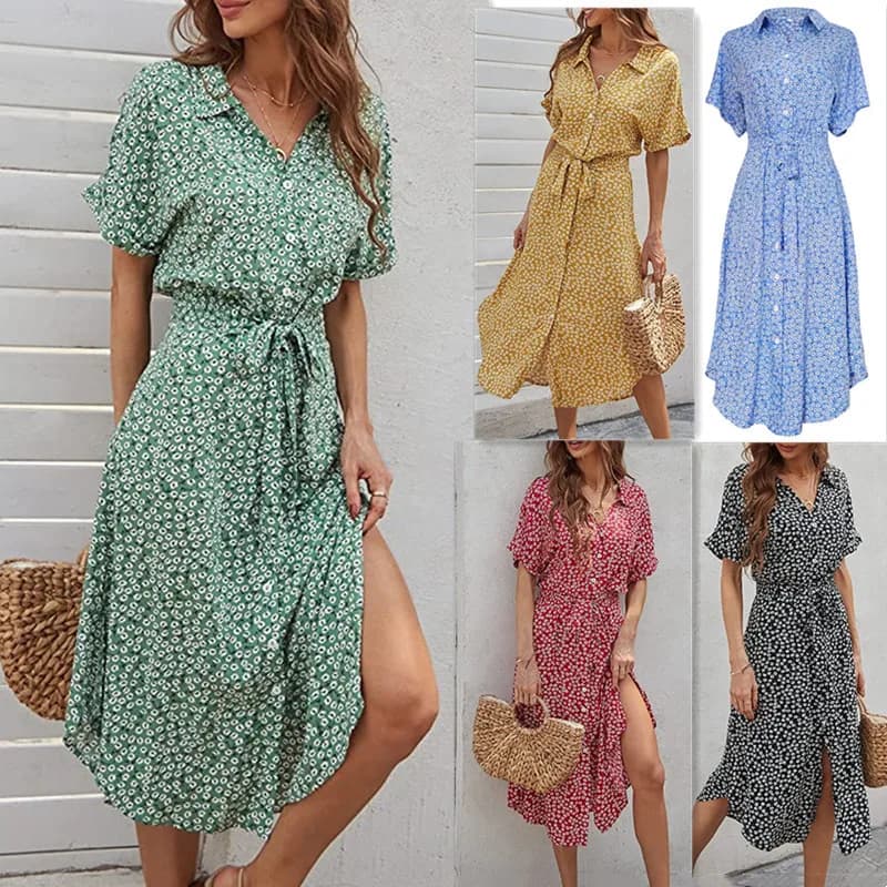 Gonna Midi Floreale a Vita Alta con Cintura, Stile Street, per Donna, Moda Primavera-Estate