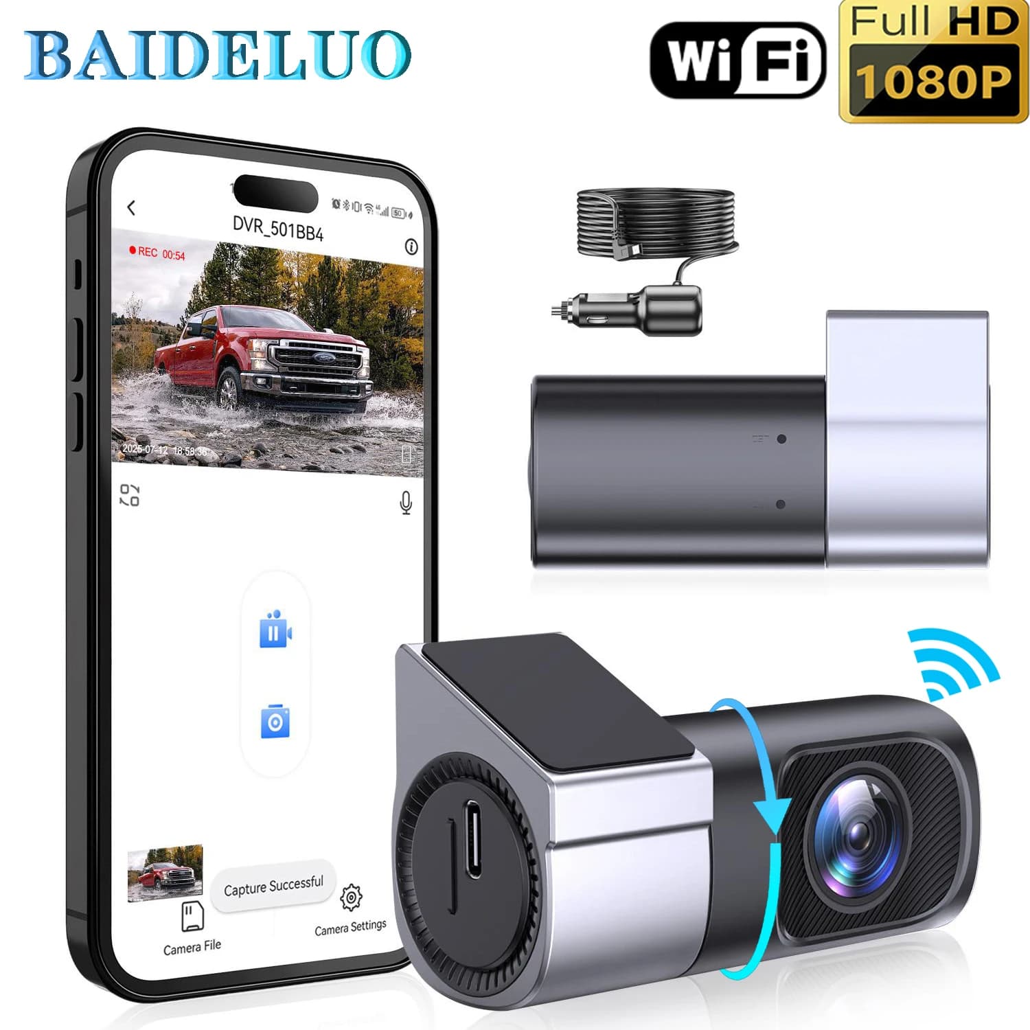 Dashcam 1080P with Night Vision Mini Dashcam Hidden Parking Monitor 24 Hours Loop Recording Gravity Sensor App Control