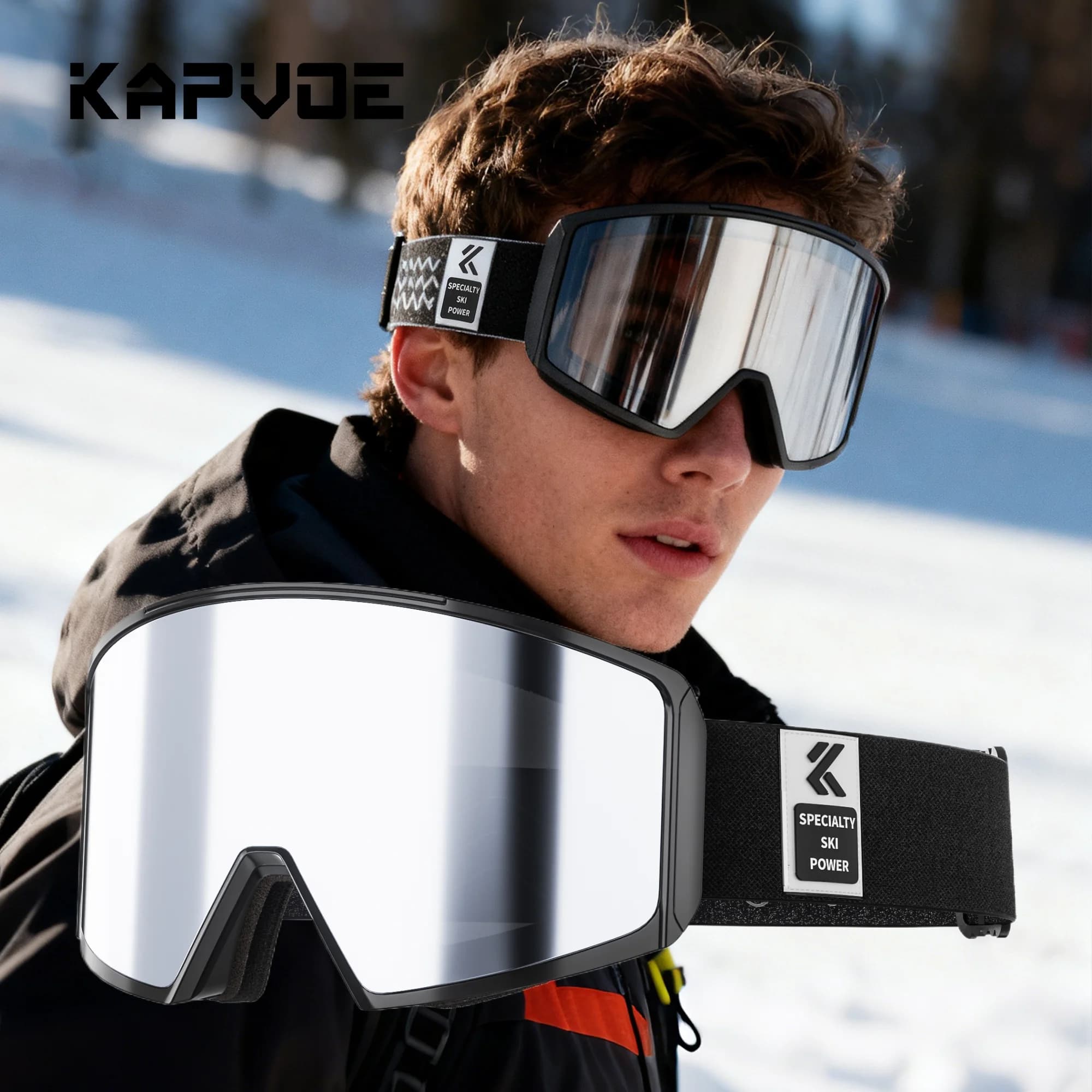 Kapvoe Occhiali da neve Lenti magnetiche Anti-appannamento Occhiali da sci Uomo Donna Snowboard Occhiali in spugna a doppio strato OTG Occhiali da sole da neve
