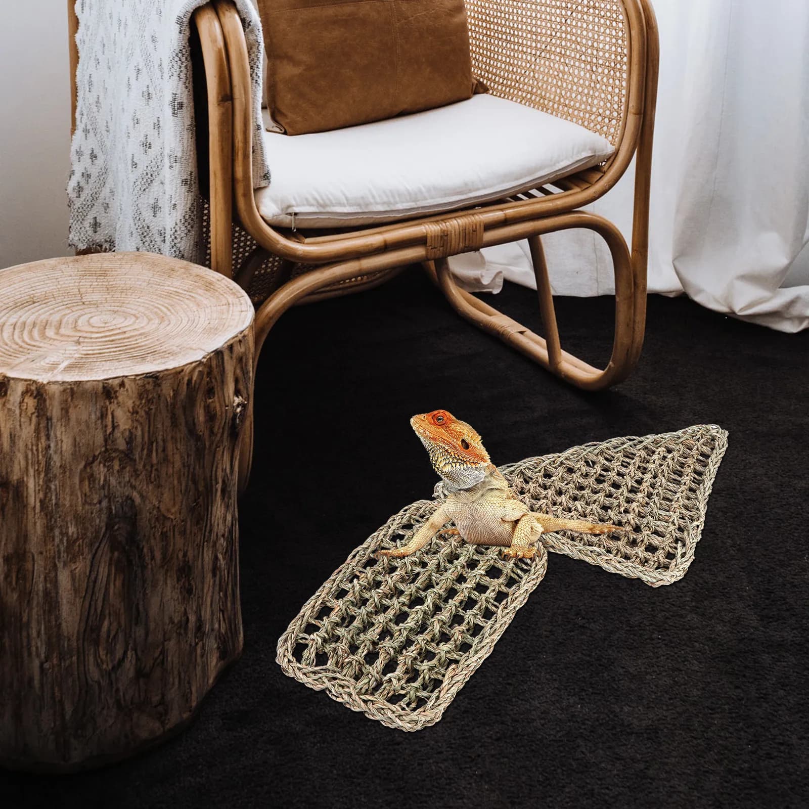 2 Pezzi Letto per Lucertole, Amaca in Alghe Marrone Chiaro, Cuscino per Rettili, Tappetino per Riposo, Decorazione Terrario