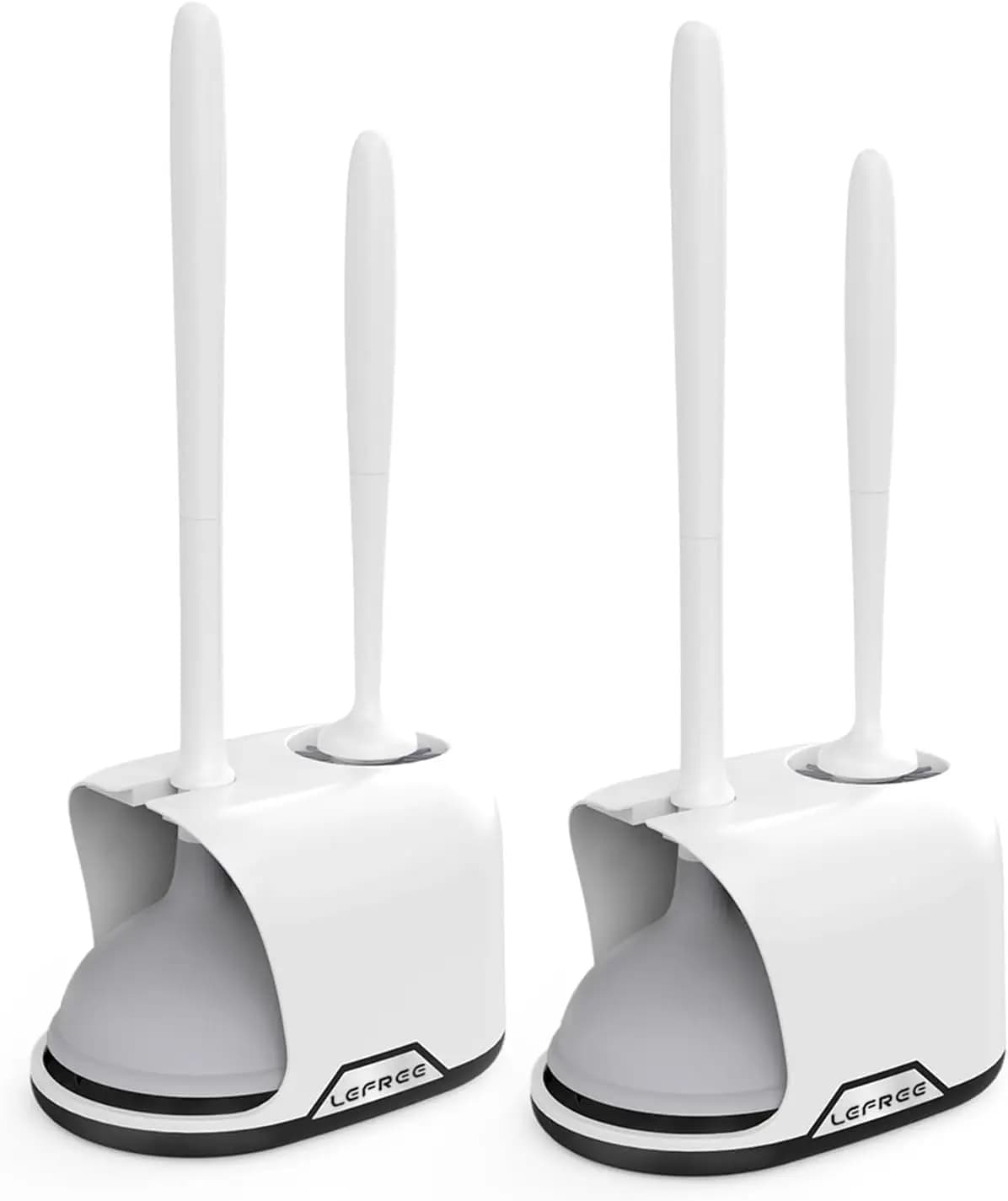 Set 2-in-1 Spazzola per WC e Sturalavandini con Setole in Silicone, Materiale Plastico, Include Supporto, Bianco/Nero per Pulizia Profonda