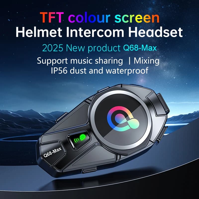 Q68 Max Interfono per casco moto Auricolare interfono con schermo HD a colori TFT Bluetooth5.4 Intercomunicador Moto impermeabile FM