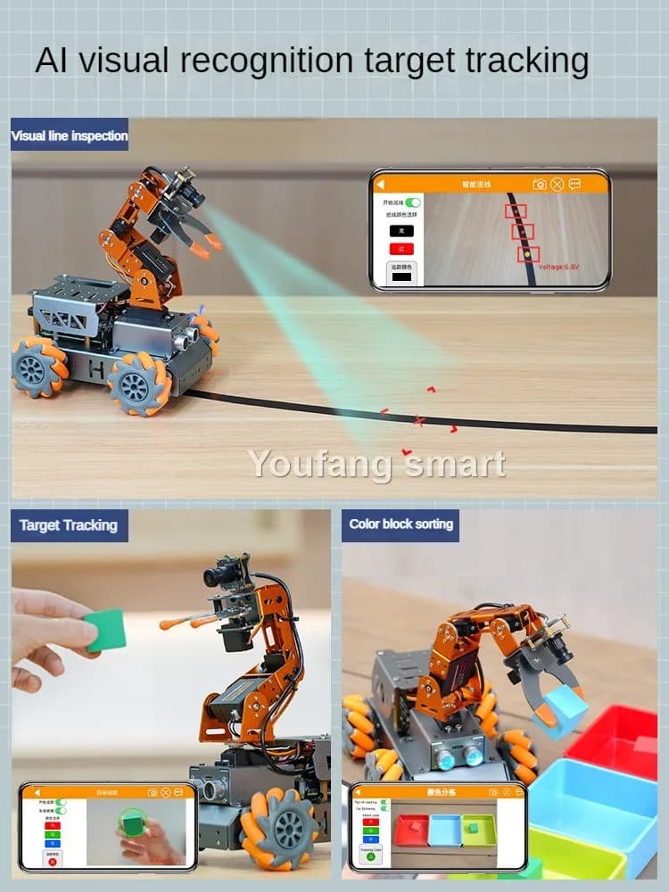 MasterPi 4WD Mecanum Robot Car with Camera 4 Dof Robot Arm for Raspberry Pi 4B/5 Robot DIY Kit Open Source AI Python Starter Kit