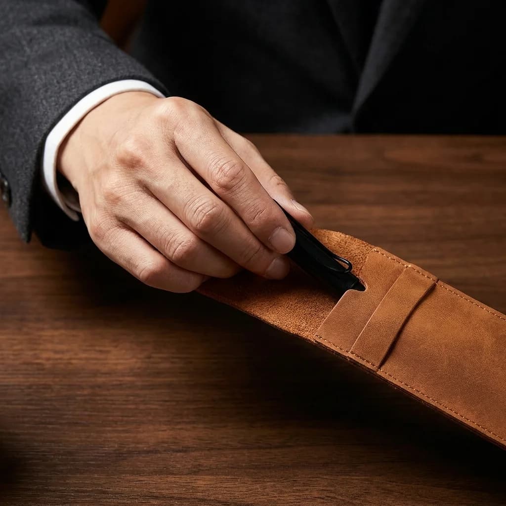 Matte PU Leather Flip Pen Bag Retro Style, Dual Slots Fountain Pen Cover, Portable Anti-scratch Pen Protector Pouch for Office S