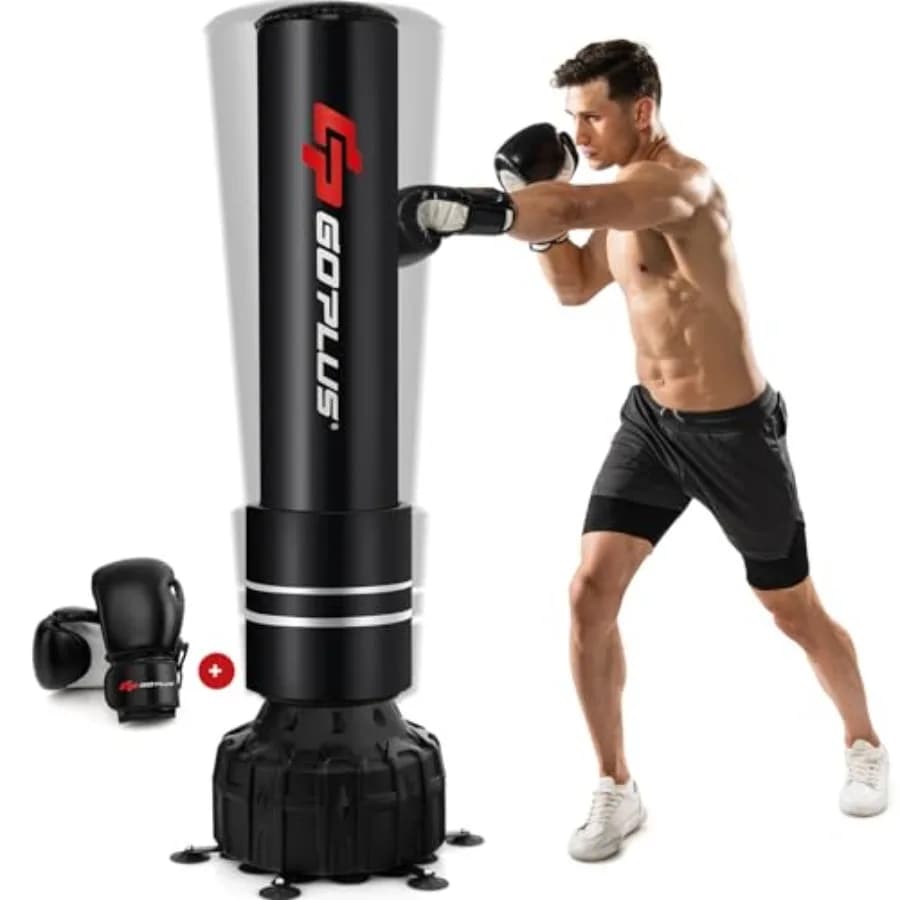 Boxing bag 71 182 LBS, Flat bag with 25 suction cups, Boxing gloves, Filling base, Kickboxing bag with support