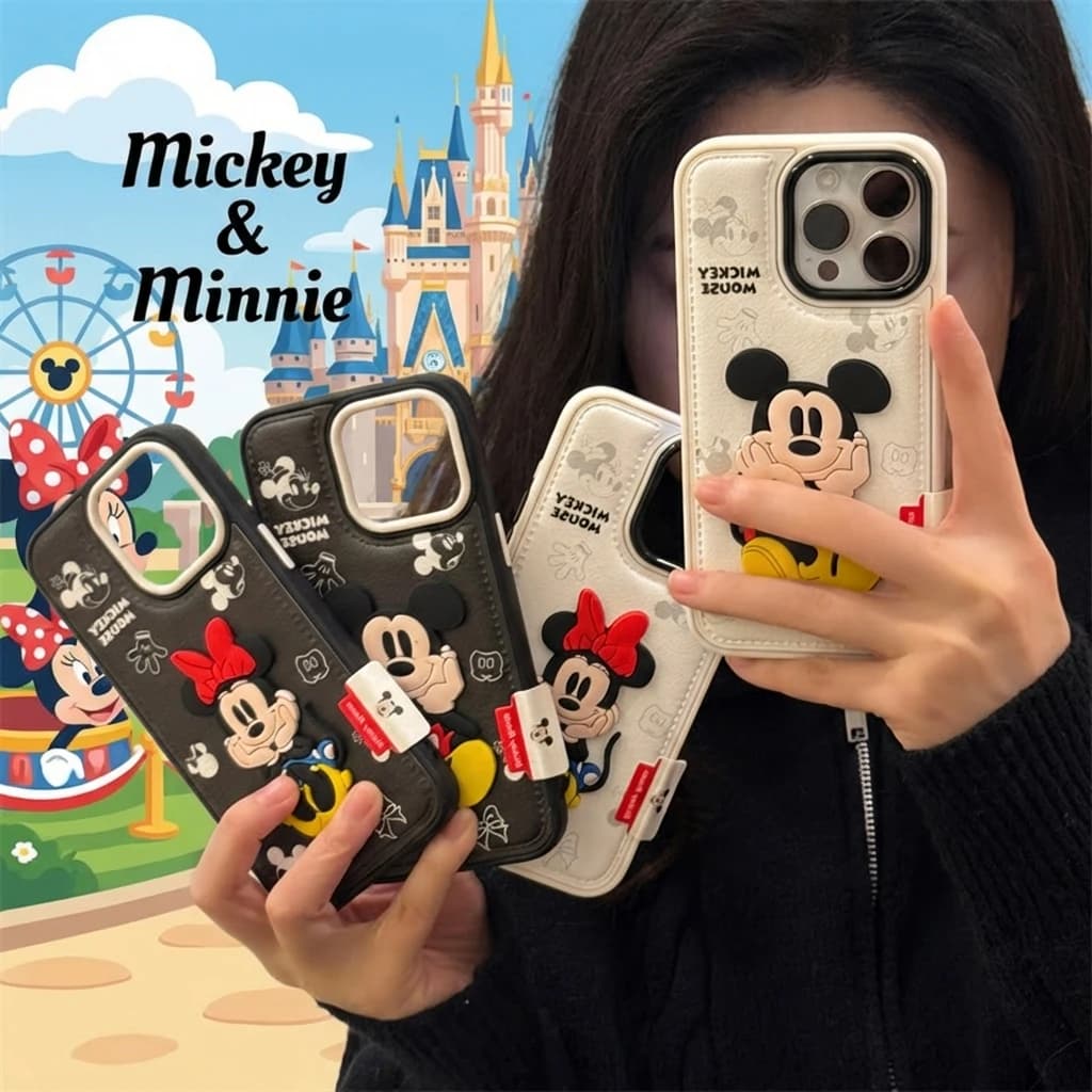 Cover per iPhone 16 PRO con Cartoni Animati Mickey e Minnie, Compatibile con 13 14 15 16 PRO MAX, Custodia 3D Carina Antiurto