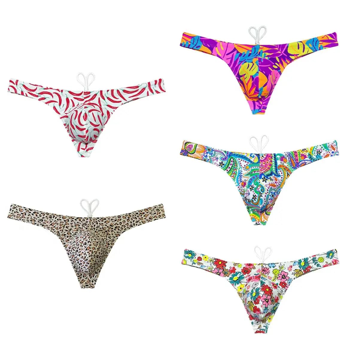 Perizoma da bagno da uomo con coulisse Costume da bagno a vita bassa Custodia di supporto Stampa Slip bikini da surf elasticizzati Intimo T-back ad asciugatura rapida