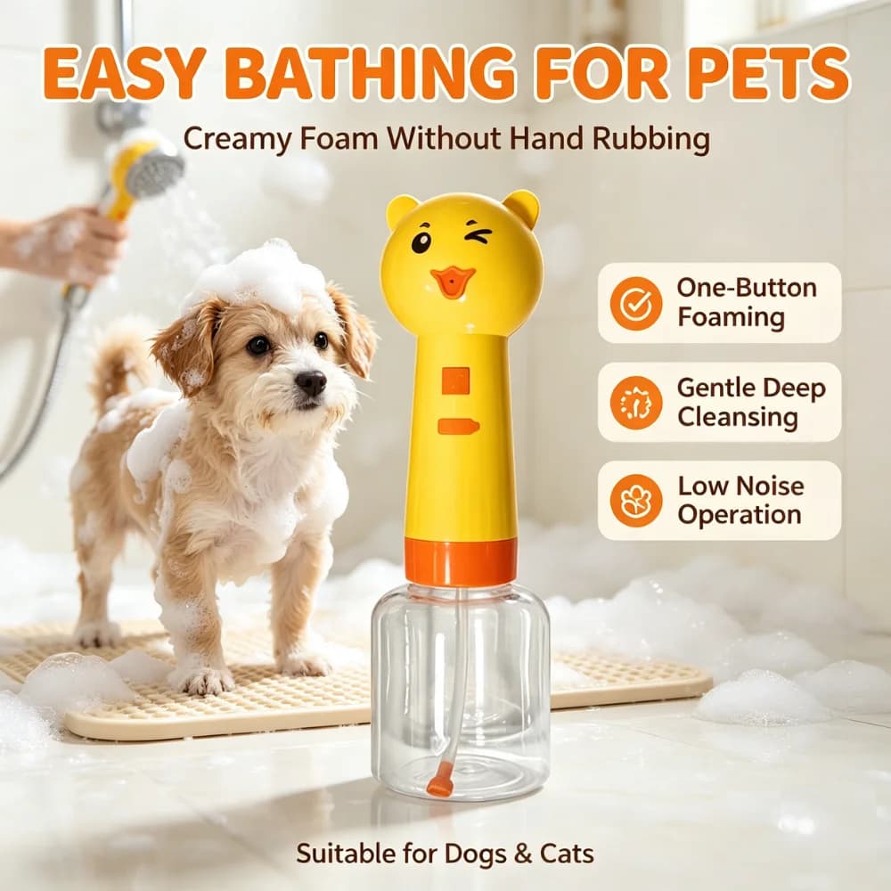 Automatic Pet Foam Dispenser Cute Bear Design 350ml Shampoo Maker Low Noise for Dogs Cats Home Grooming