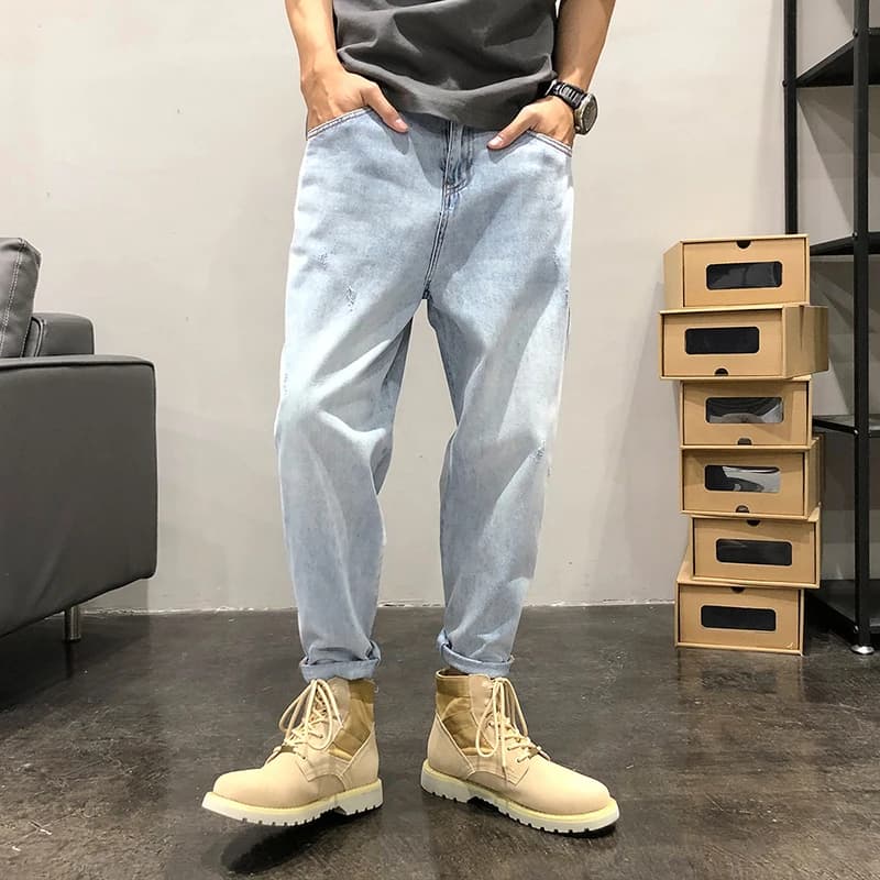 Jeans Casual da Uomo Stile Americano, Modello Harlan a Nove Punti, in Denim Sottile di Cotone, Vita Media con Cerniera, Moda Estiva Giovanile