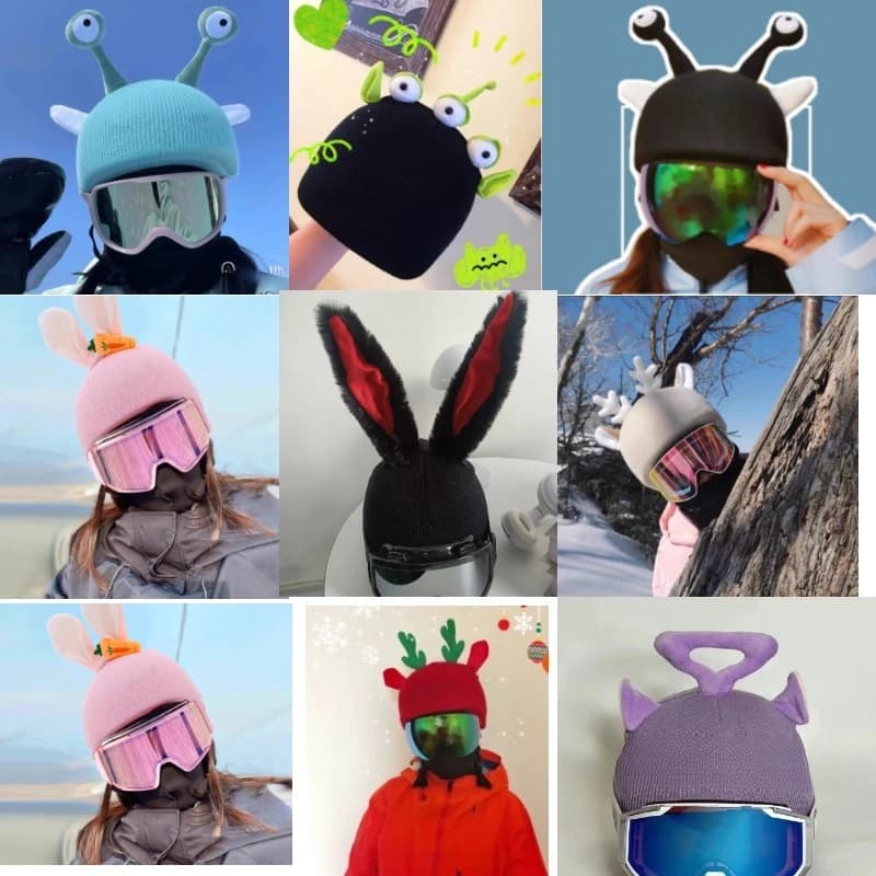 Copricasco Decorativo con Cartoni Animati, Unisex Universale per Casco da Sci, Copricapo Caldo per Tavola Singola e Doppia