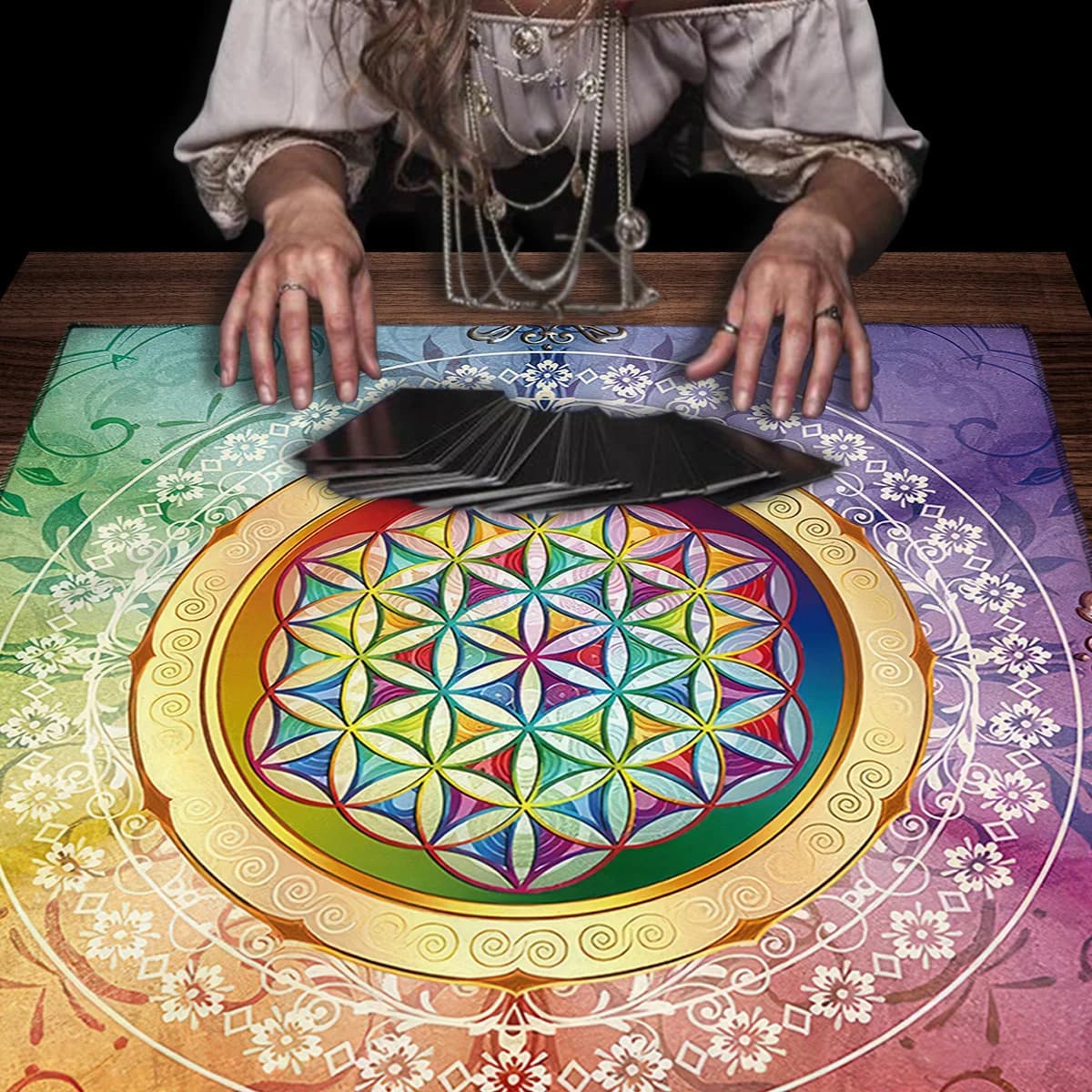 Mandala Flower of Life Altar Cloth Tarot Table Cloth Colorful Tarot Table Cover For Witchcraft Astrology Oracle Card Readings
