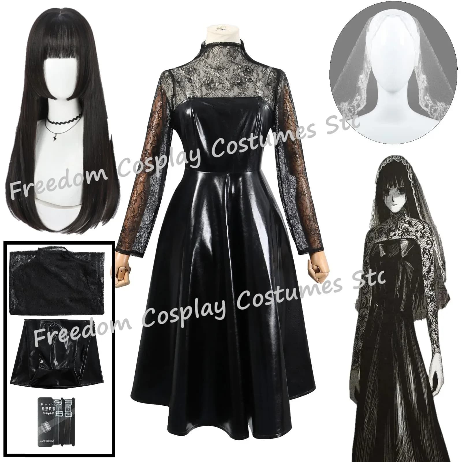Osaragi ORDER Cosplay Anime Sakamoto Days Okura Costume Parrucca Party Abito in pelle nera Copricapo Calzini Costumi donna sexy