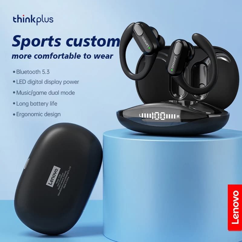 Auricolari Bluetooth Wireless Lenovo XT80 con Gancio per Orecchio, Microfoni, Display LED, Audio Stereo Hi-Fi, Cuffie TWS ENC