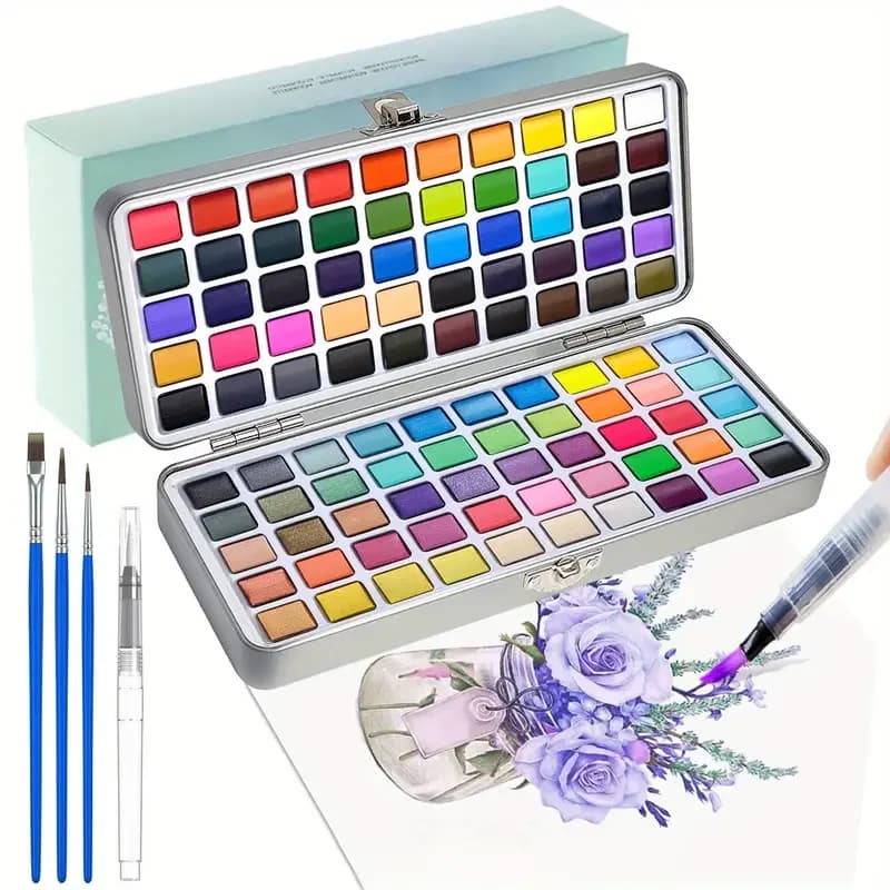 Set di colori per acquerello, 50/100/128/168 colori in confezione regalo in metallo, inclusi colori vivaci, metallici, perlescenti e fluorescenti, Tr