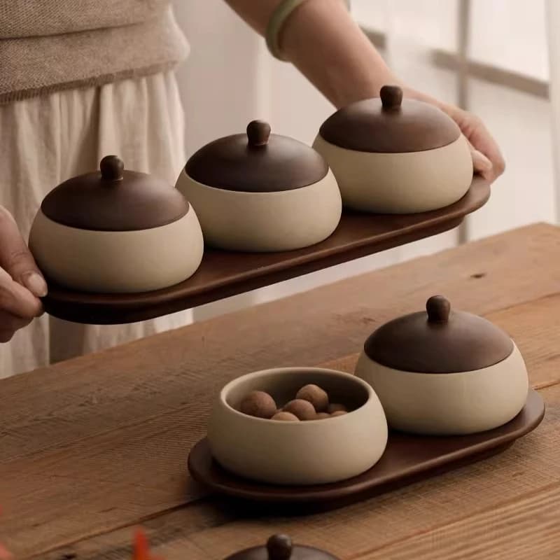 Vassoio per frutta in legno massello in stile Zen cinese per il soggiorno di casa, con scomparti per dolci e frutta secca